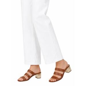 Michael Kors Paloma Flex Mule Sandals Gold Block Heel Brown Size 7M